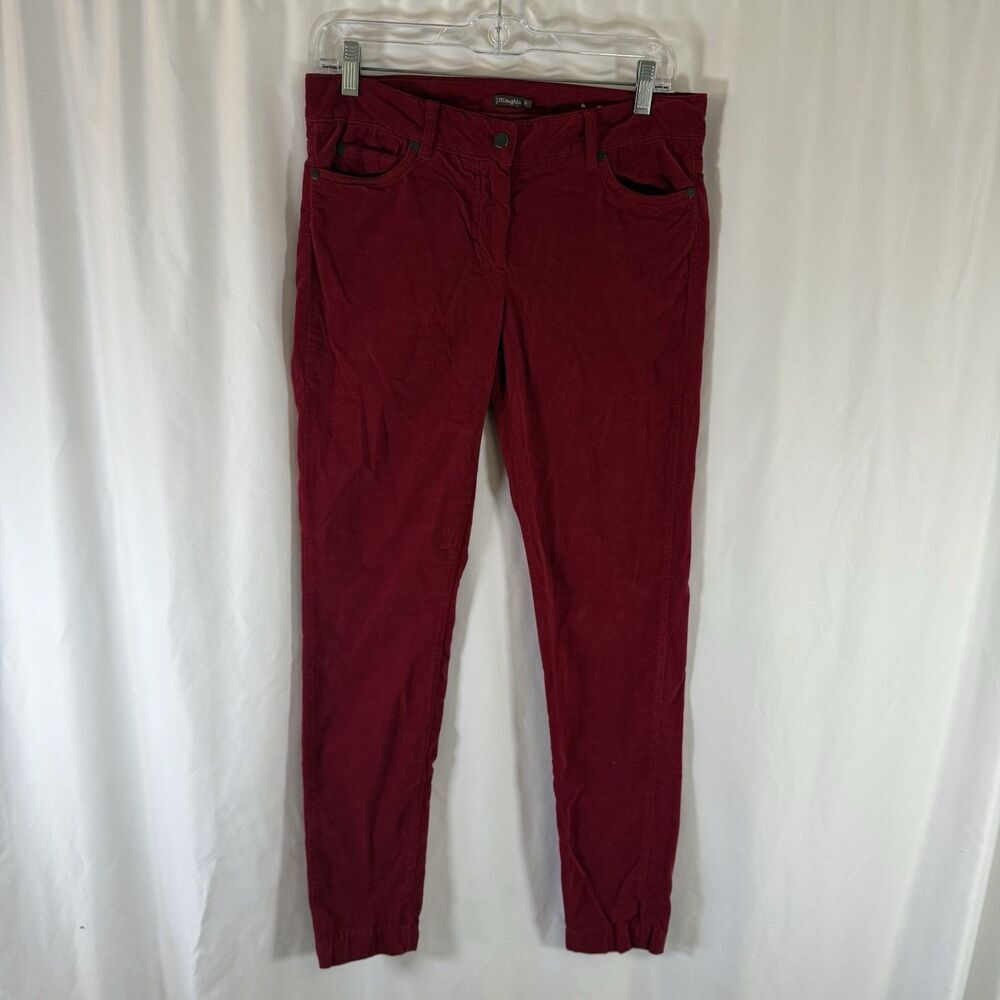 J McLaughlin Velvet Pants Women's 6 Red Skinny Leg Stretch Pockets Ankle
